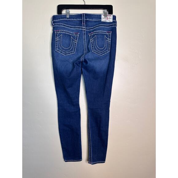 True Religion Curvy Skinny Dark Wash Distressed Crop Jeans 30 - Picture 3 of 5